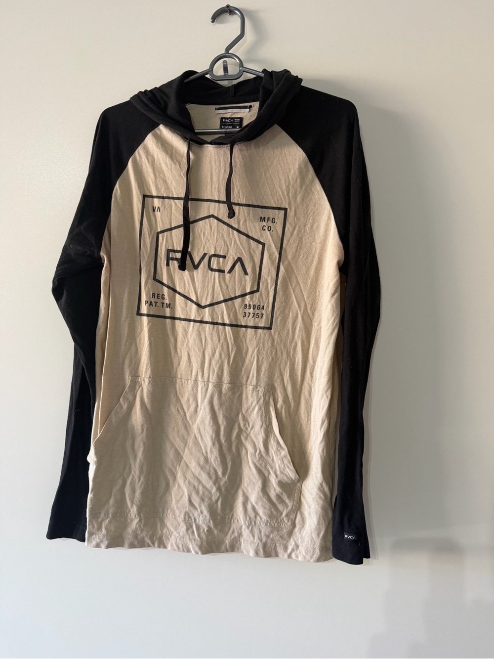 RVCA Black and Cream Hooded Long Sleeve